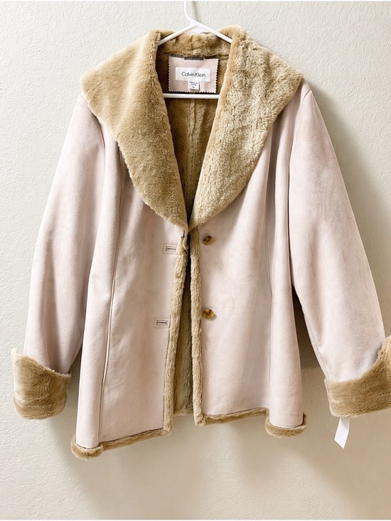 Calvin Klein Jackets & Blazers - Calvin Klein Faux Suede Shearling Coat XL NWT Beige Plush Lined Jacket